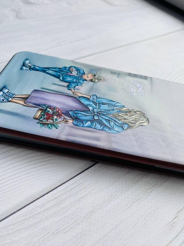 Чохол-книжка з малюнком для Samsung Galaxy S21 FE  Бордовий :: Мама і донька (принт 56)