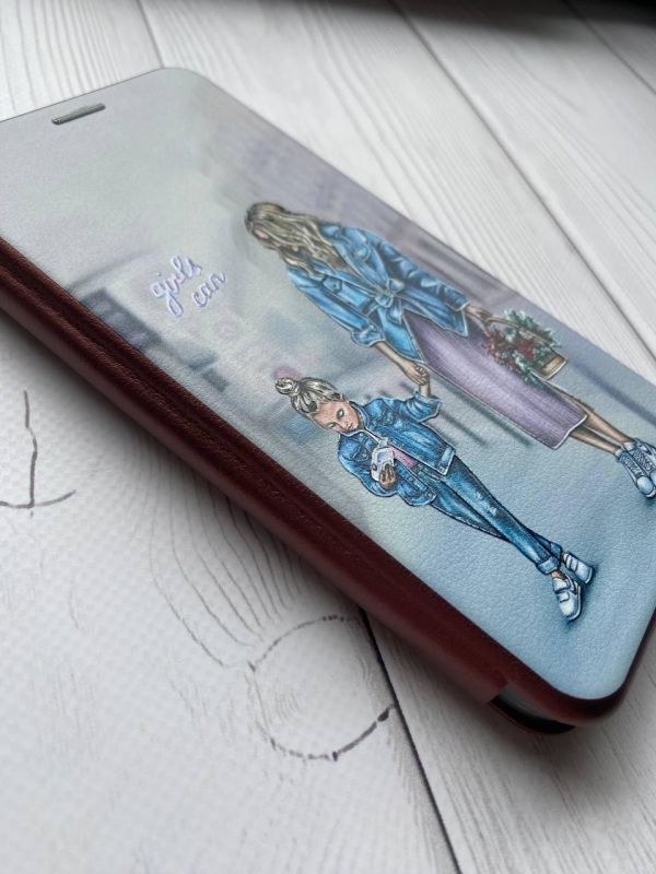 Чохол-книжка з малюнком для Samsung Galaxy S21 FE  Бордовий :: Мама і донька (принт 56)