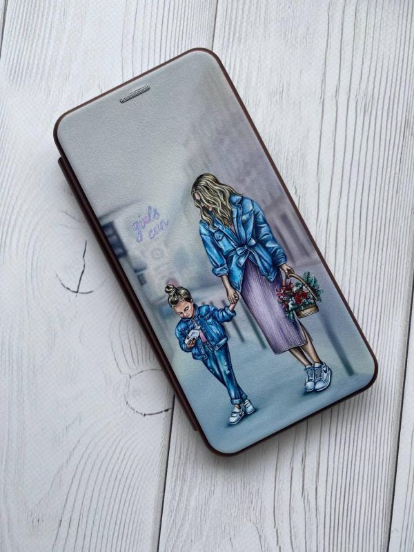 Чохол-книжка з малюнком для Samsung Galaxy S21 FE  Бордовий :: Мама і донька (принт 56)
