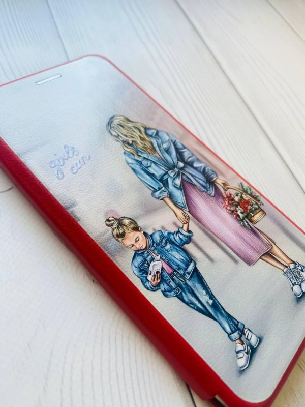Чохол-книжка з малюнком для Xiaomi Redmi 9 Червоний  :: Мама і донька (принт 56)