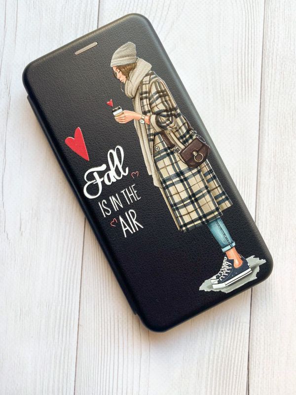 Чохол-книжка з малюнком для iPhone 7, 8 Чорний :: Дівчина з кавою (принт 59)