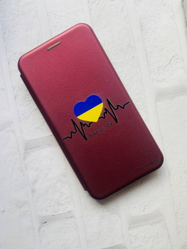 Чохол-книжка з малюнком для Samsung Galaxy A03 Сore/ A032 Бордовий :: В ритмі ЗСУ (принт 70)