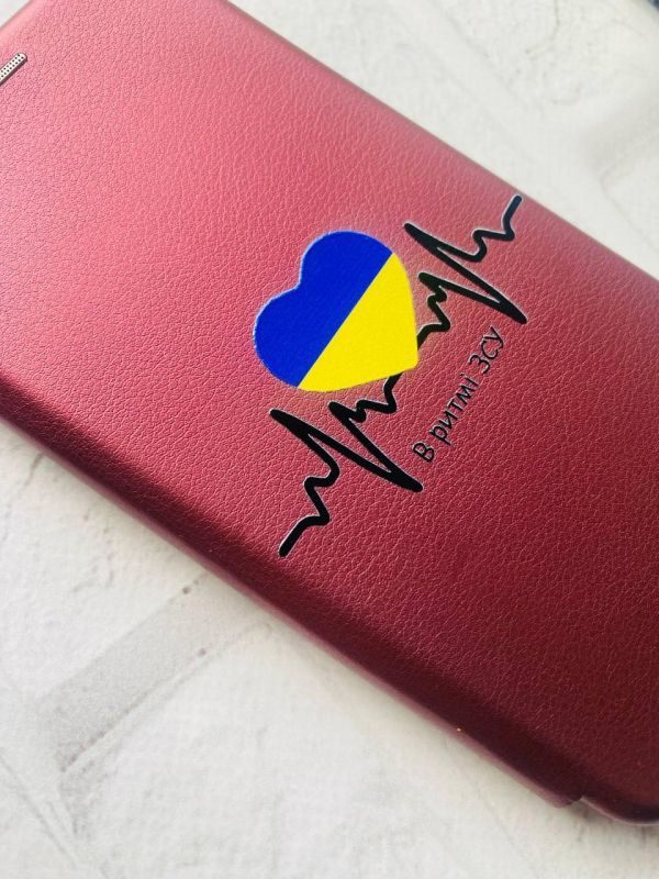 Чохол-книжка з малюнком для Apple iPhone XR Бордовий :: В ритмі ЗСУ (принт 70)