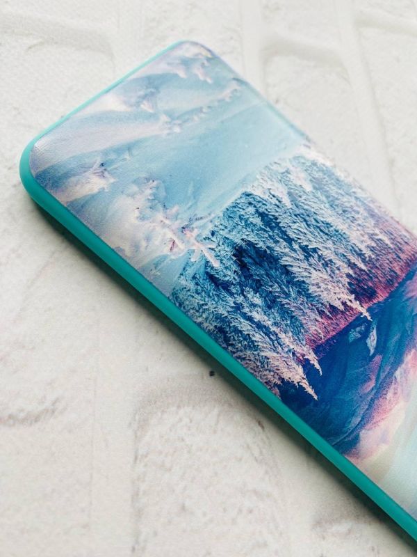 Чохол з бірюзовими боками на Apple iPhone 14 :: Зимові гори (принт 163)