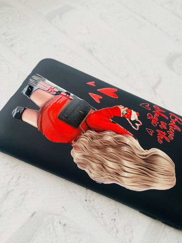 Матовий чорний чохол на Xiaomi Redmi 7A Дівчина з кавою принт 137
