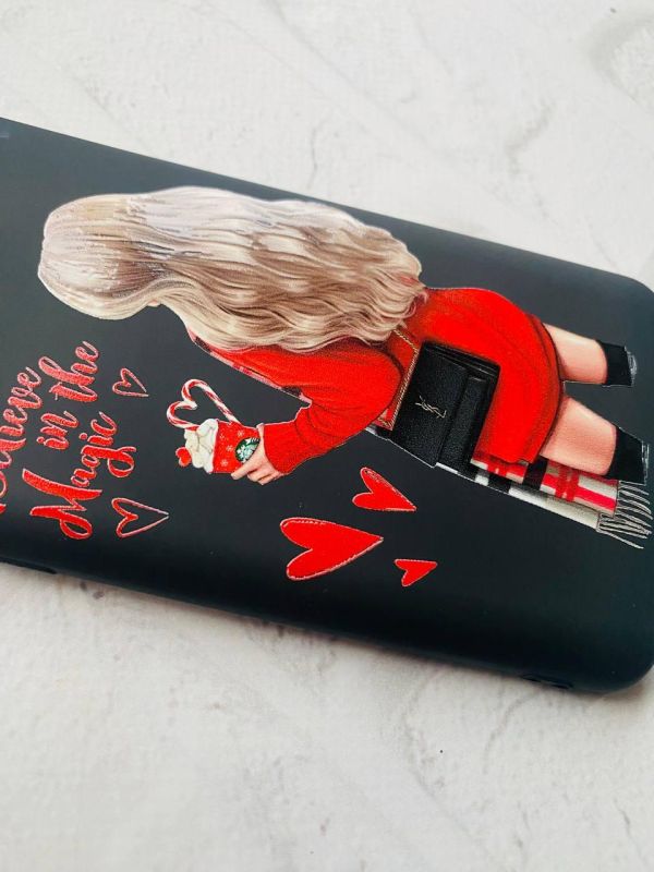 Матовий чорний чохол на Xiaomi Redmi 7A Дівчина з кавою принт 137
