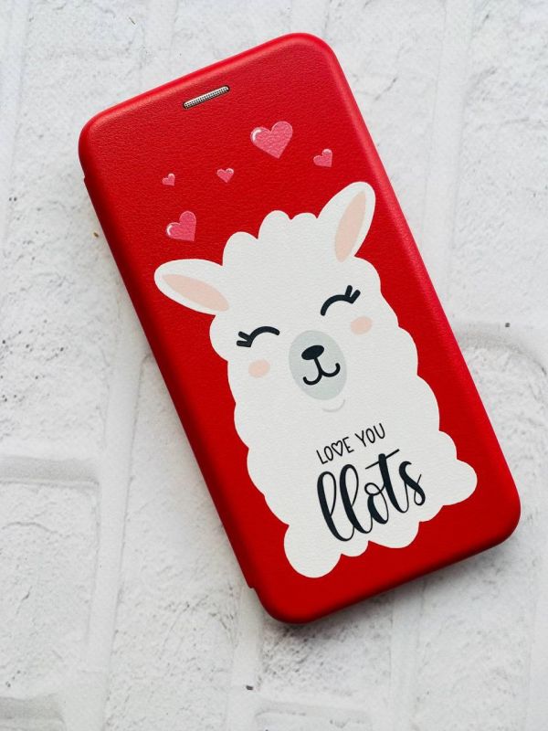 Чохол-книжка з малюнком для Xiaomi Redmi 9 Червоний;  Лама (принт 94)
