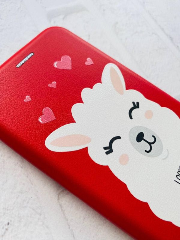 Чохол-книжка з малюнком для Xiaomi Redmi 8A Червоний; Лама (принт 94)