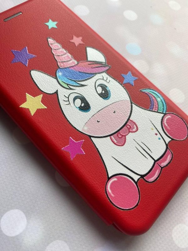 Чохол-книжка з малюнком для Xiaomi Redmi 9 Червоний;  Єдиноріг (принт 102)