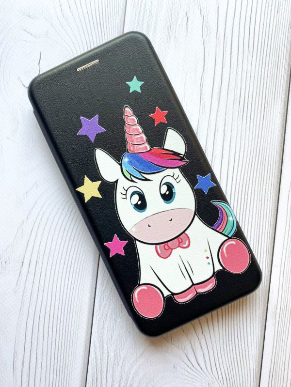 Чохол-книжка з малюнком для iPhone 7, 8 Чорний :: Єдиноріг (принт 102)