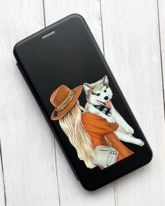 Чохол-книжка з малюнком для Xiaomi Redmi Note 9/10X Чорний :: Дівчина з песиком (принт 115)