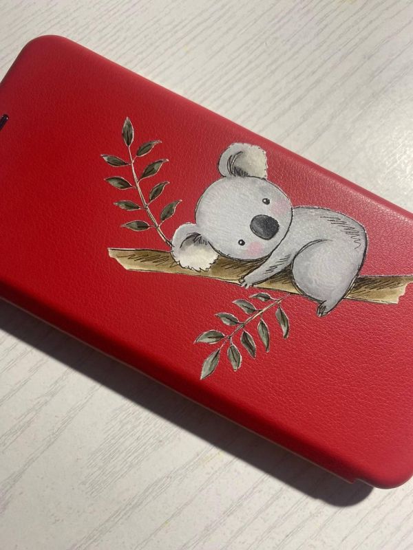 Чохол-книжка з малюнком для Xiaomi Redmi Note 8 Pro Червоний; Коала (принт 132)