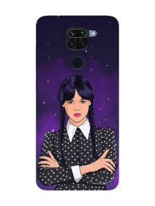 Матовий чохол з чорними боками на Xiaomi Redmi Note 9 :: Дівчина з косичками. Венздей (принт 208)