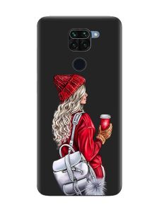 Матовий чорний чохол на Xiaomi Redmi Note 9 :: Дівчина з рюкзаком (принт 9)