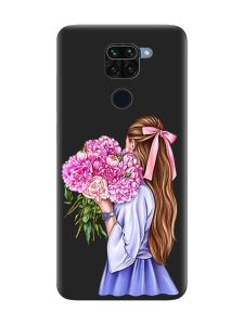 Матовий чорний чохол на Xiaomi Redmi Note 9 :: Дівчина з півоніями (принт 11)