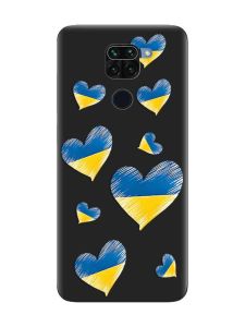 Матовий чорний чохол на Xiaomi Redmi Note 9 :: Сердечка. Україна (принт 258)