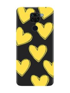 Матовий чорний чохол на Xiaomi Redmi Note 9 :: Сердечка жовті (принт 259)