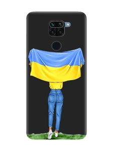 Матовий чорний чохол на Xiaomi Redmi Note 9 :: Дівчина з прапором (принт 263)