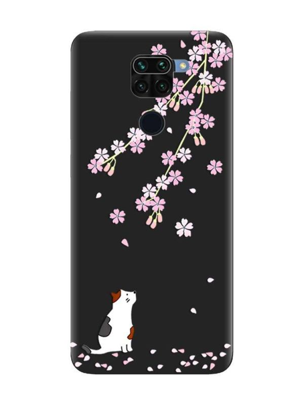 Матовий чорний чохол на Xiaomi Redmi Note 9 :: Котик і сакура (принт 283)
