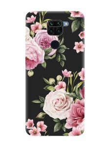 Матовий чорний чохол на Xiaomi Redmi Note 9 :: Рожеві квіти (принт 287)