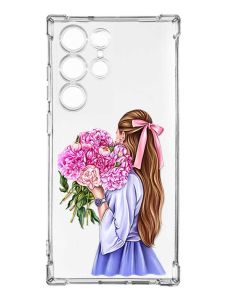 Чохол з потовщеними кутами на Samsung Galaxy S23 Ultra :: Дівчина з півоніями (принт 11)