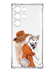 Чохол з потовщеними кутами на Samsung Galaxy S23 Ultra :: Дівчина з песиком (принт 115)