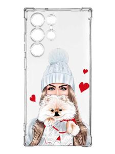 Чохол з потовщеними кутами на Samsung Galaxy S23 Ultra :: Дівчина з песиком (принт 142)