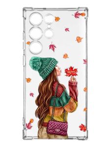 Чохол з потовщеними кутами на Samsung Galaxy S23 Ultra :: Дівчина з листям (принт 221)