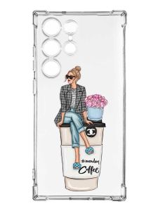 Чохол з потовщеними кутами на Samsung Galaxy S23 Ultra :: Дівчина на каві (принт 228)