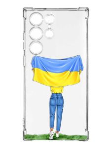 Чохол з потовщеними кутами на Samsung Galaxy S23 Ultra :: Дівчина з прапором (принт 263)
