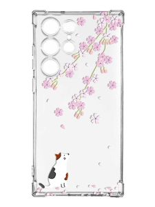 Чохол з потовщеними кутами на Samsung Galaxy S23 Ultra :: Котик і сакура (принт 283)