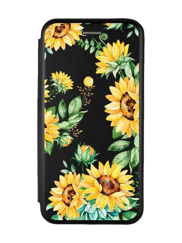 Чохол-книжка з малюнком для Samsung Galaxy M33 5G Чорний :: Соняхи (принт 288)