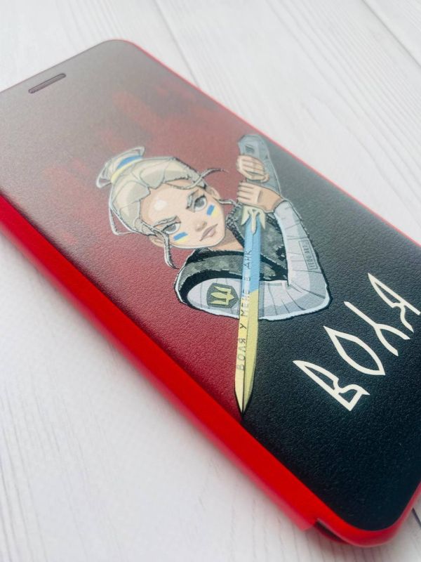 Чохол-книжка з малюнком для Xiaomi Redmi Note 8 Pro Червоний :: Українська захисниця (принт 171)