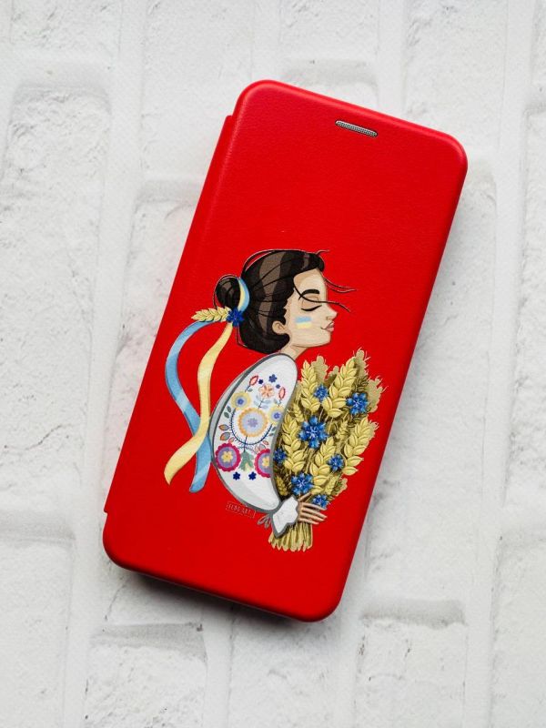 Чохол-книжка з малюнком для Samsung Galaxy A31 Червоний; Українка з колосками (принт 172)