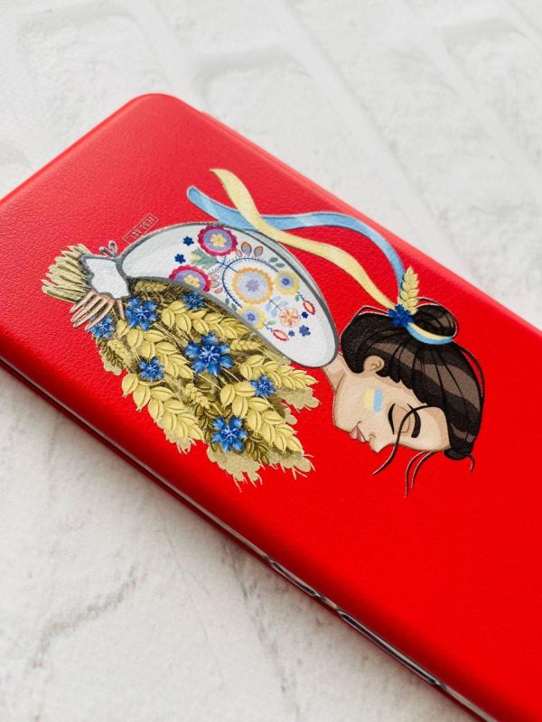 Чохол-книжка з малюнком для Samsung Galaxy A52 (A525) Червоний; Українка з колосками (принт 172)