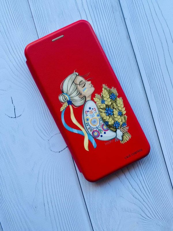 Чохол-книжка з малюнком для Xiaomi Redmi Note 8 Pro Червоний; Українка з колосками (принт 173)