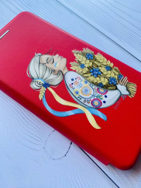 Чохол-книжка з малюнком для Xiaomi Redmi Note 8 Pro Червоний; Українка з колосками (принт 173)