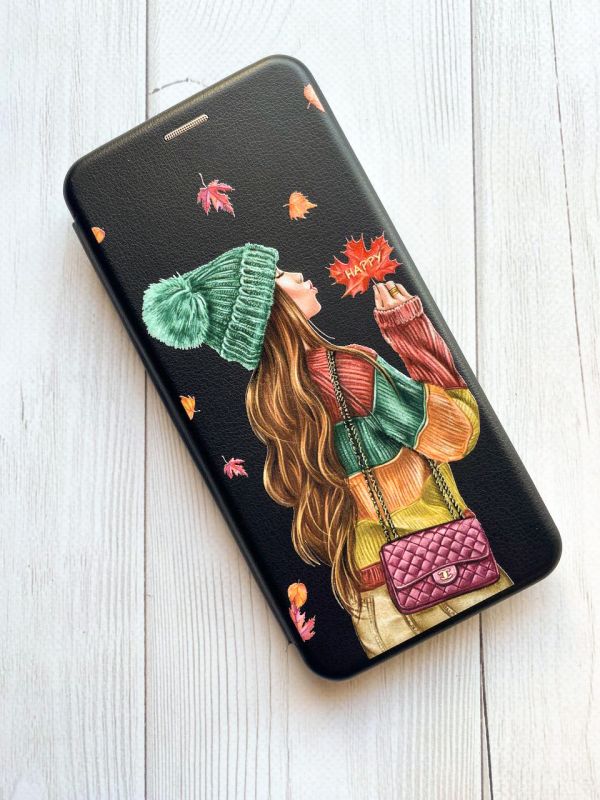 Чохол-книжка з малюнком для Samsung Galaxy A31 Чорний :: Дівчина з листям (принт 221)
