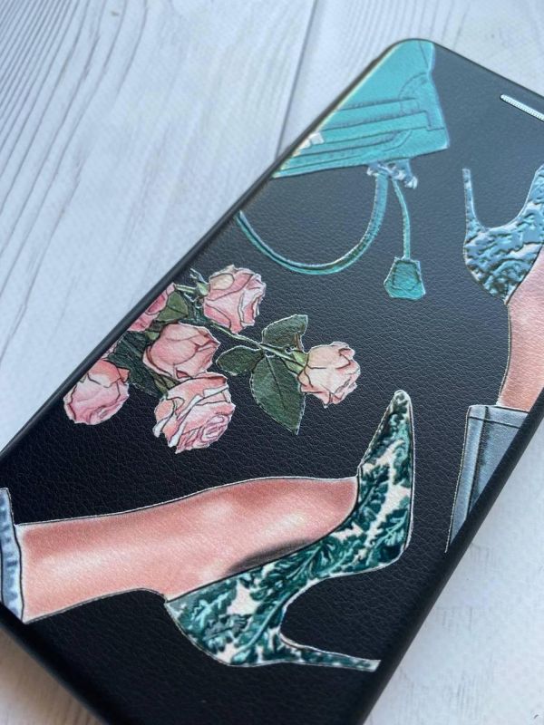 Чохол-книжка з малюнком для Samsung Galaxy A50 (2019) A505/A30s Чорний :: Туфельки і квіти (принт 225)