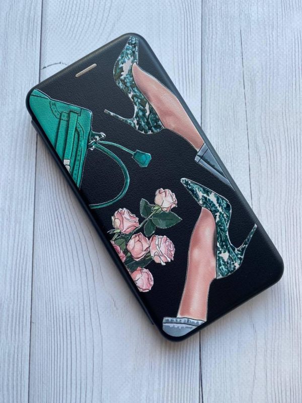 Чохол-книжка з малюнком для Xiaomi Redmi 9 Чорний :: Туфельки і квіти (принт 225)