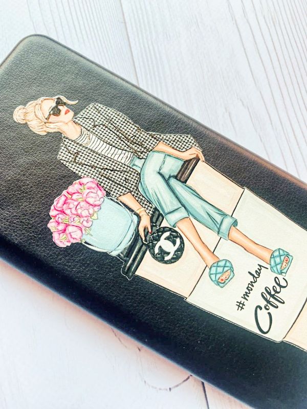 Чохол-книжка з малюнком для Samsung Galaxy А10 (2019) А105 Чорний :: Дівчина на каві (принт 228)