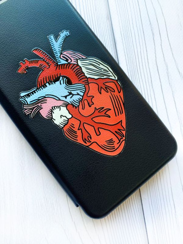 Чохол-книжка з малюнком для Xiaomi Redmi 9 Чорний :: Серце анатомічне (принт 250)