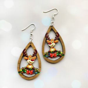 Сережки новорічні Оленя (основа американський горіх)