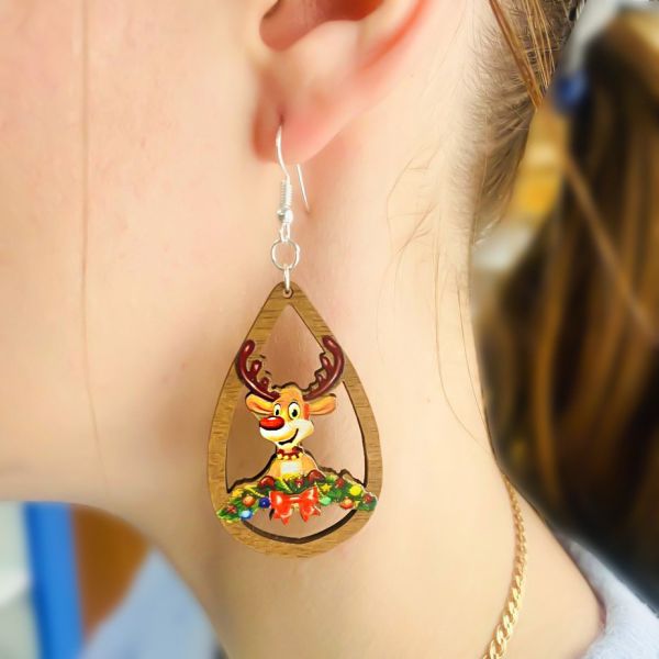 Сережки новорічні Оленя (основа американський горіх)