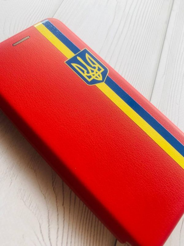 Чохол-книжка з малюнком для Samsung Galaxy A03 (A035) Червоний; Стрічка Україна (принт 253)