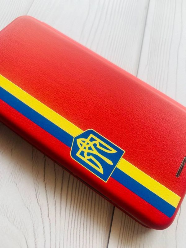 Чохол-книжка з малюнком для Xiaomi Redmi Note 8 Pro Червоний; Стрічка Україна (принт 253)