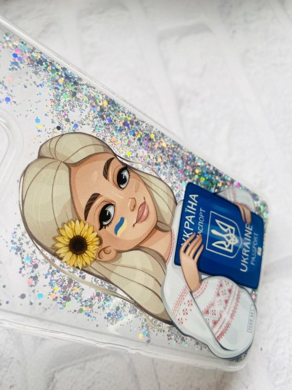 Чохол з плаваючими блискітками на Samsung Galaxy A50 (2019) A505F Срібний :: Дівчина з паспортом (принт 13)