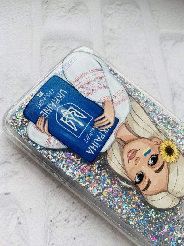 Чохол з плаваючими блискітками на Samsung Galaxy A50 (2019) A505F Срібний :: Дівчина з паспортом (принт 13)