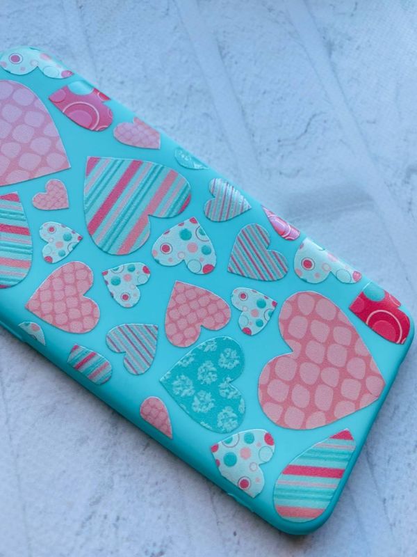 Матовий бірюзовий чохол на Xiaomi Redmi 9А :: Різнокольорові сердечка (принт 334)