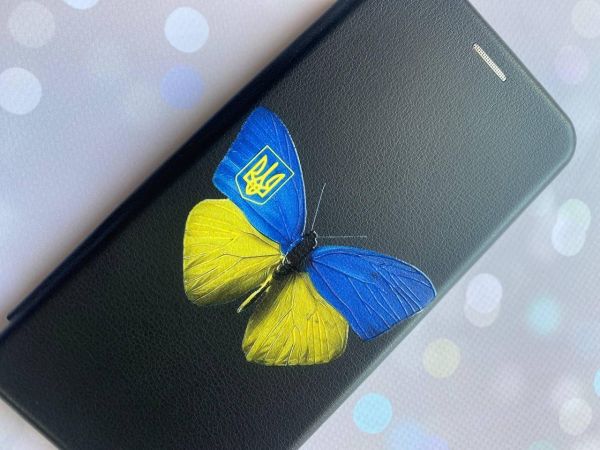 Чохол-книжка з малюнком для Xiaomi Redmi 7A Чорний :: Метелик Україна (принт 255)